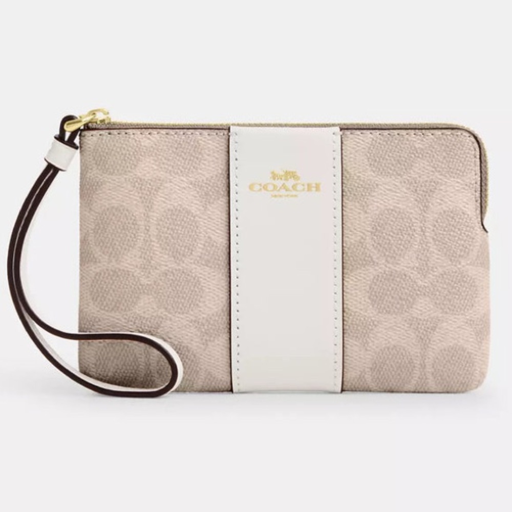 Coach Corner Zip Wristlet, Signature Canvas